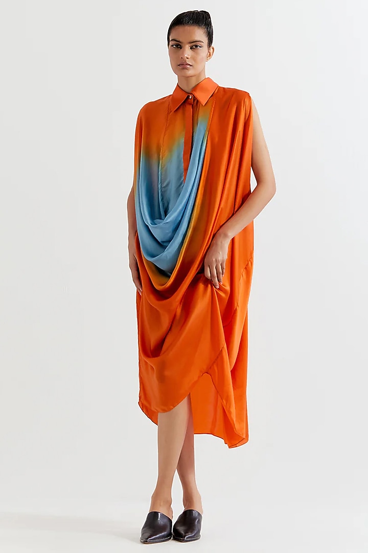 Orange & Blue Viscose Satin Vacation Dress by Inca at Pernia's Pop Up Shop