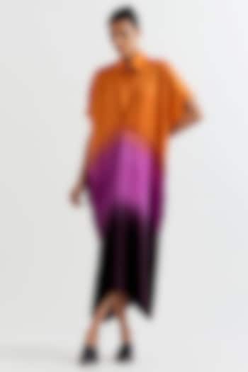 Orange & Purple Viscose Satin Vacation Dress by Inca at Pernia's Pop Up Shop