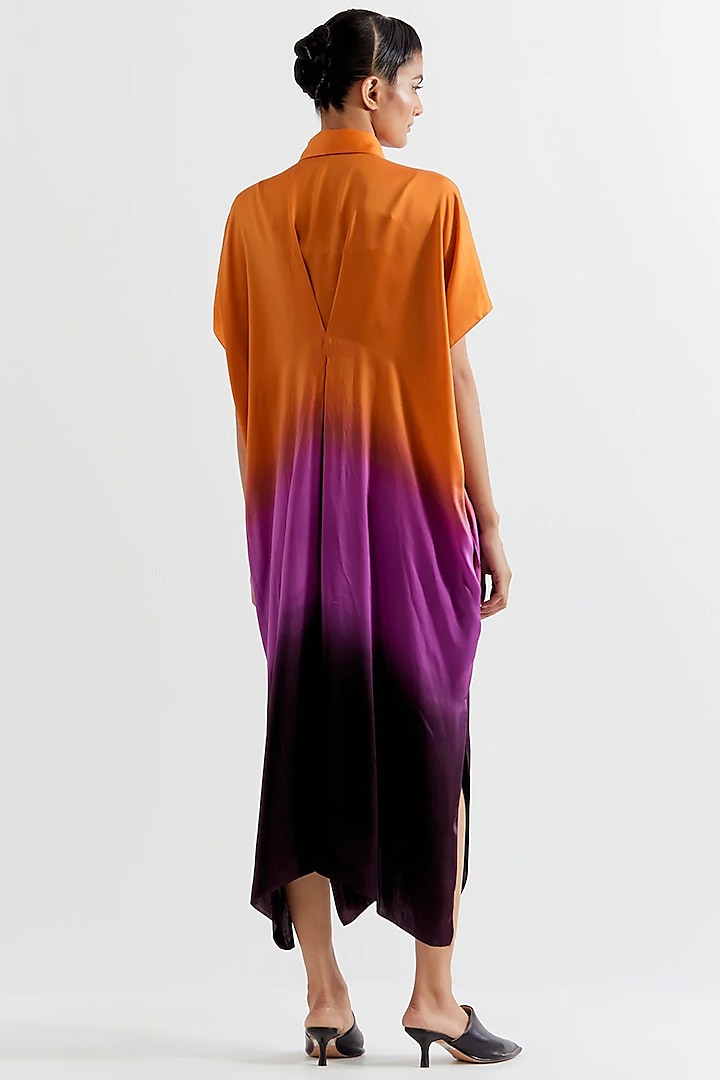 Orange & Purple Viscose Satin Vacation Dress by Inca at Pernia's Pop Up Shop