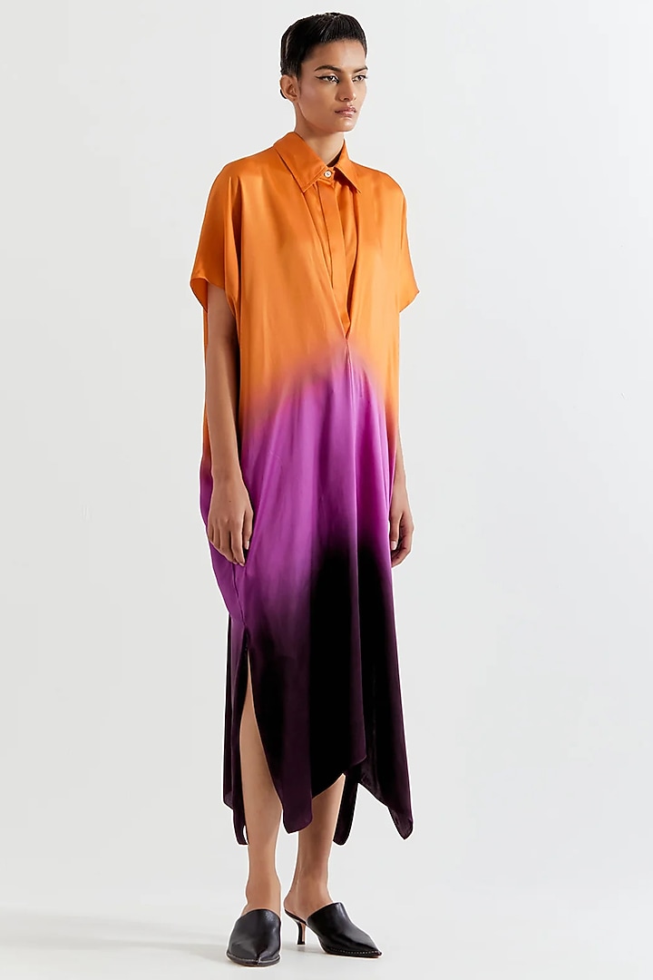 Orange & Purple Viscose Satin Vacation Dress by Inca at Pernia's Pop Up Shop