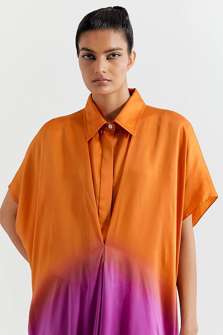 Orange & Purple Viscose Satin Vacation Dress by Inca at Pernia's Pop Up Shop