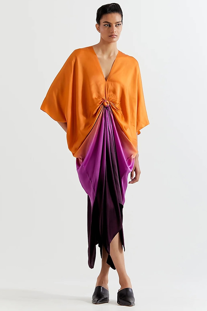 Orange & Purple Viscose Satin Vacation Dress by Inca at Pernia's Pop Up Shop