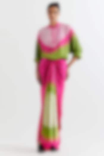 Green & Pink Viscose Chanderi Skirt Set by Inca at Pernia's Pop Up Shop