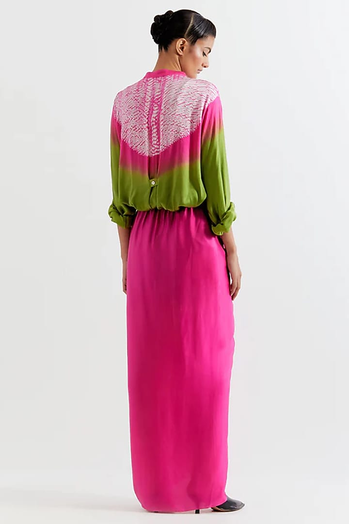 Green & Pink Viscose Chanderi Skirt Set by Inca at Pernia's Pop Up Shop