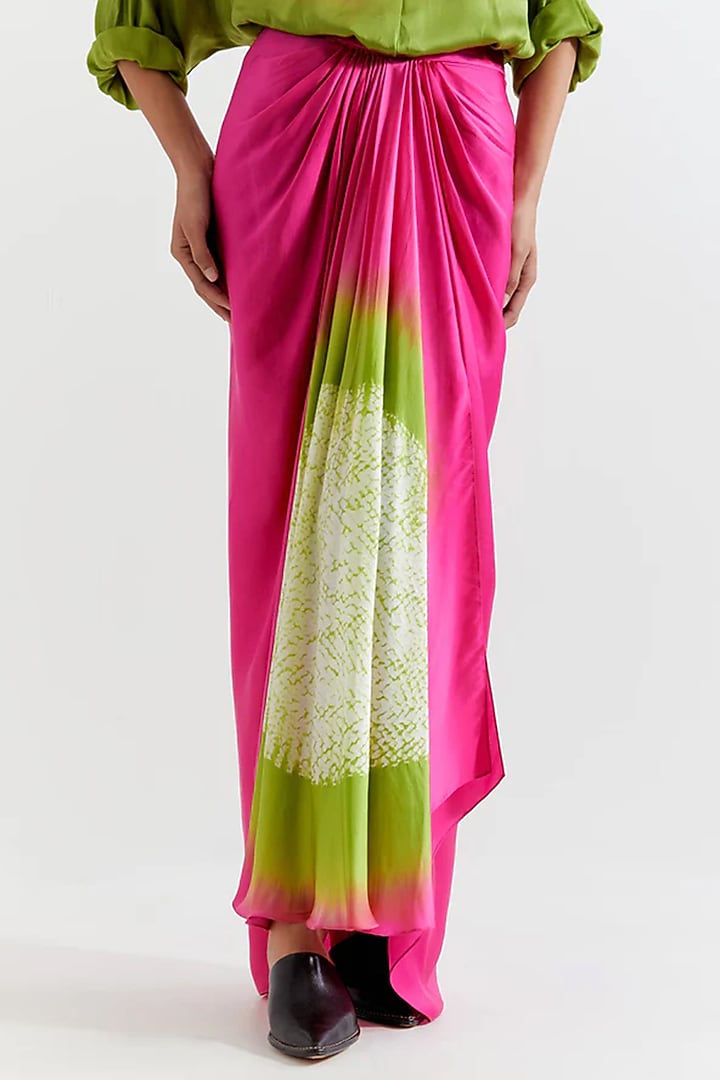 Green & Pink Viscose Chanderi Skirt Set by Inca at Pernia's Pop Up Shop