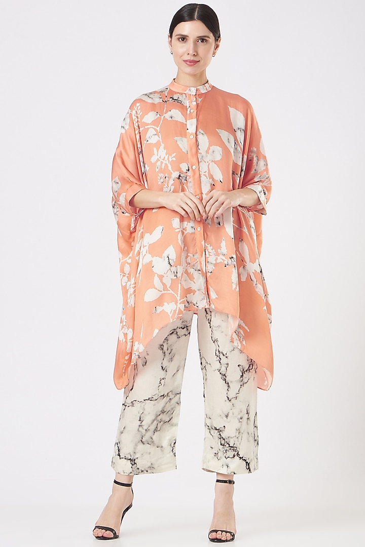 Coral & White Bemberg Satin Co-Ord Set by Inca at Pernia's Pop Up Shop