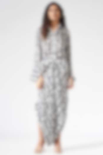 Black & White Printed Draped Jumpsuit by Inca