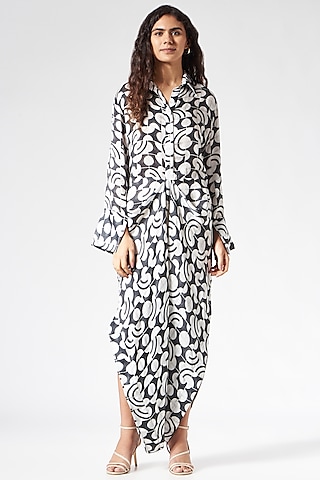 Black & White Printed Draped Jumpsuit by Inca