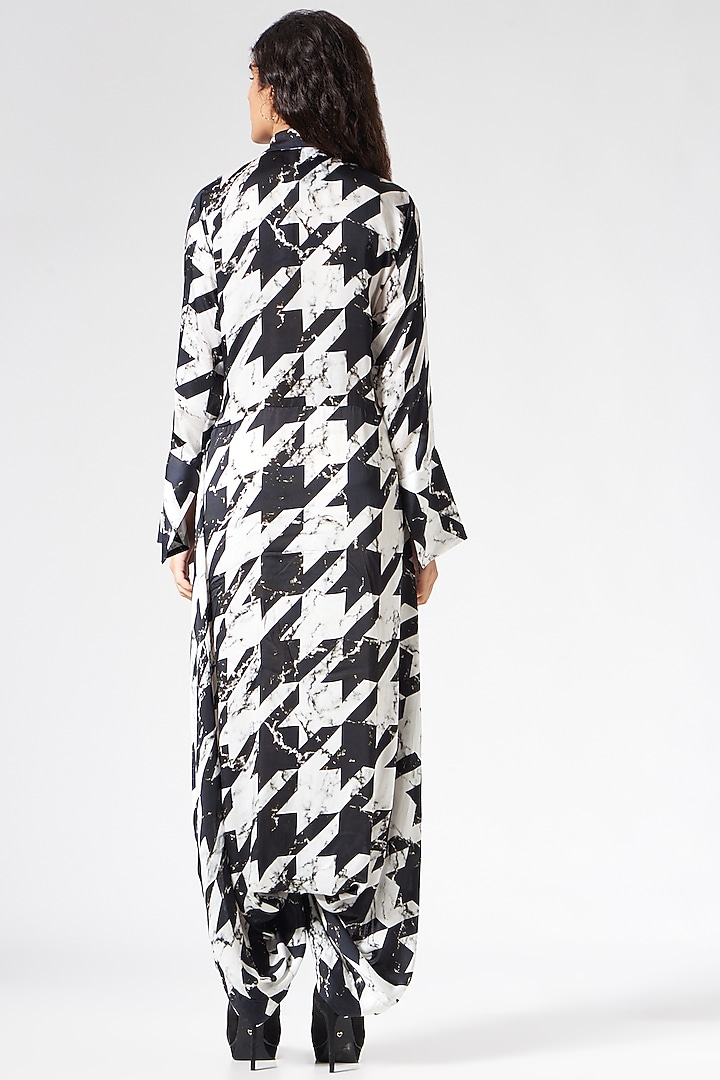 Black & White Satin Printed Draped Jumpsuit by Inca at Pernia's Pop Up Shop