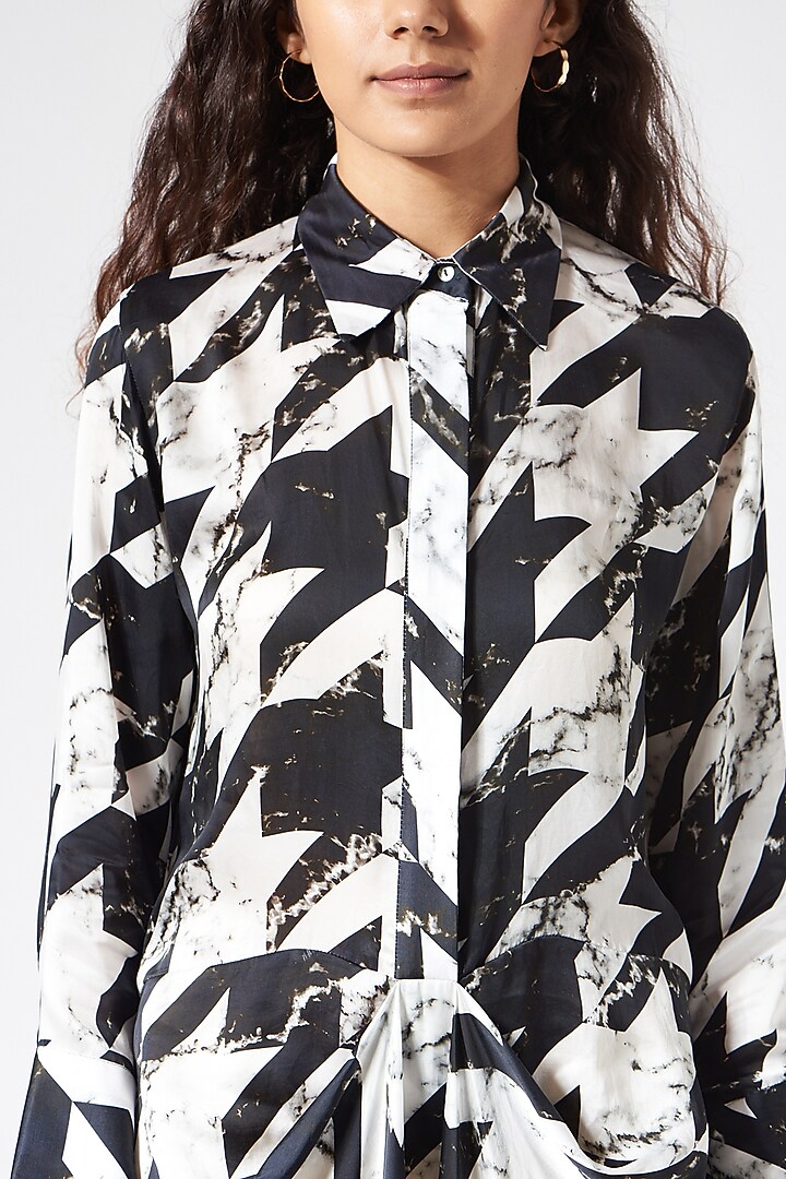 Black & White Satin Printed Draped Jumpsuit by Inca at Pernia's Pop Up Shop