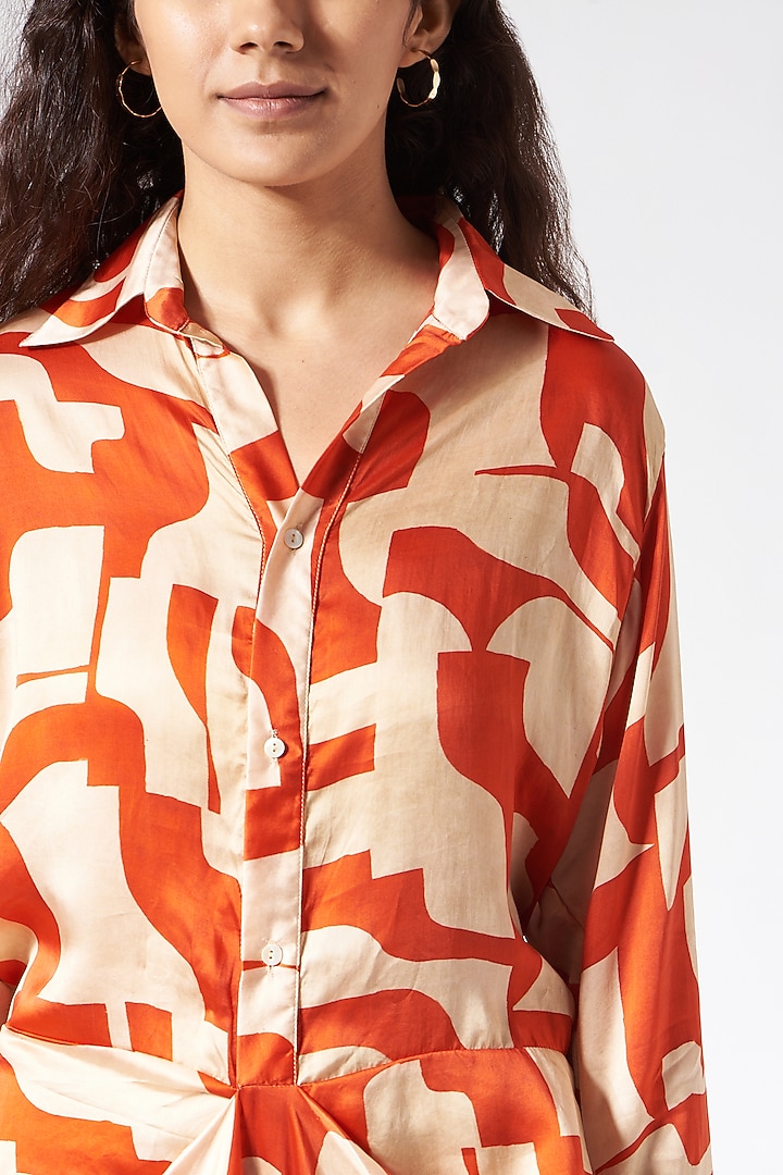 Orange Satin Printed Draped Jumpsuit by Inca at Pernia's Pop Up Shop