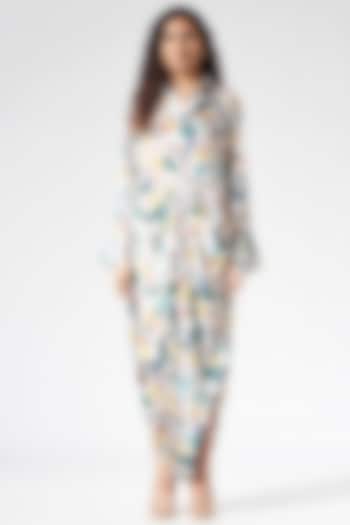 Multi-Colored Satin Printed Draped Jumpsuit by Inca