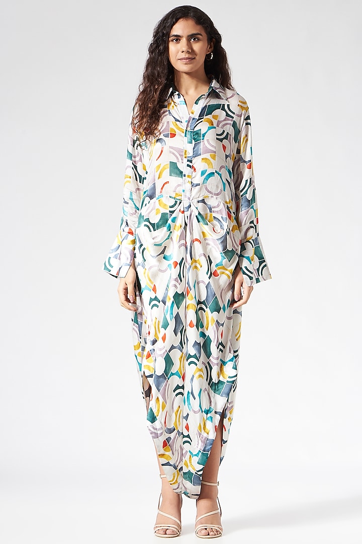 Multi-Colored Satin Printed Draped Jumpsuit by Inca