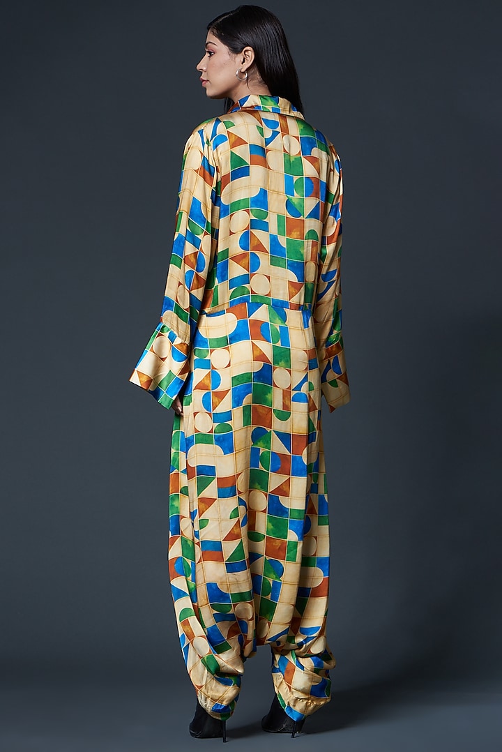 Beige Draped Jumpsuit With Print by Inca at Pernia's Pop Up Shop