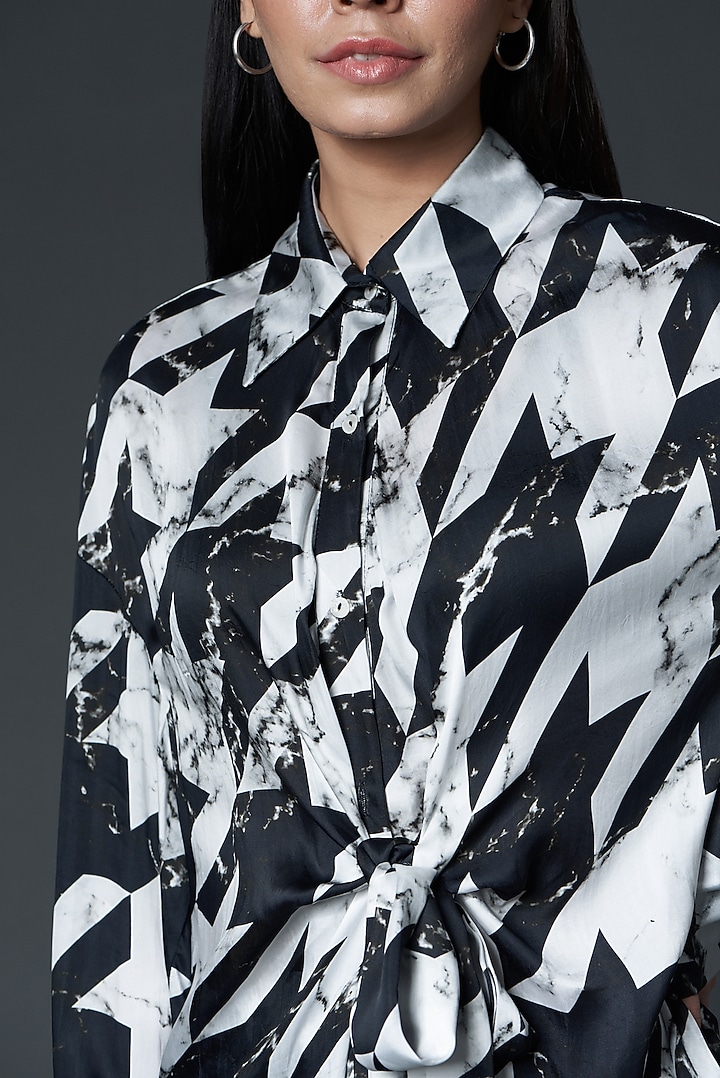 Black & White Printed Knotted Shirt by Inca at Pernia's Pop Up Shop