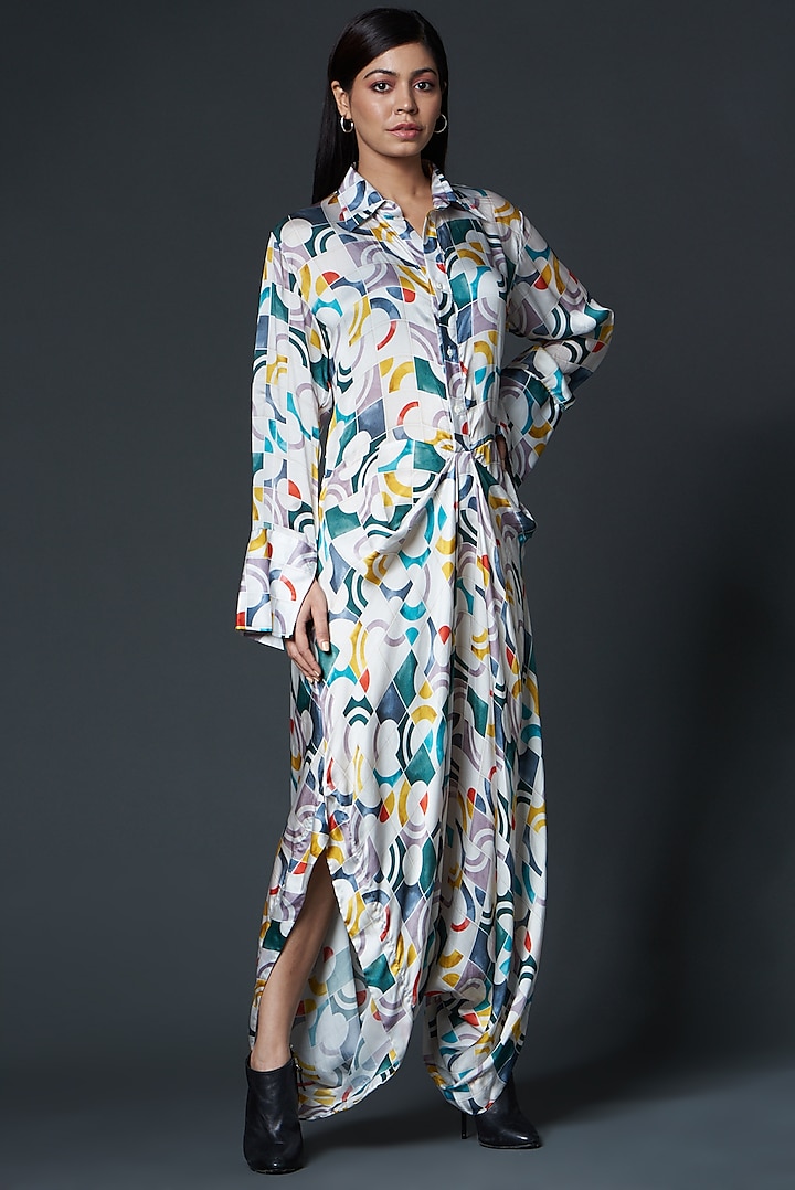 Multi-Coloured Printed Draped Jumpsuit by Inca