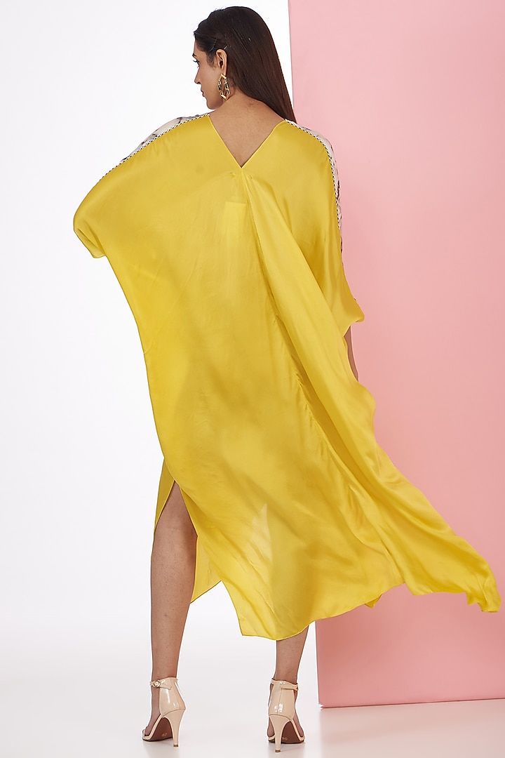 Yellow Bemberg Satin Marble Digital Printed Kaftan by Inca at Pernia's Pop Up Shop