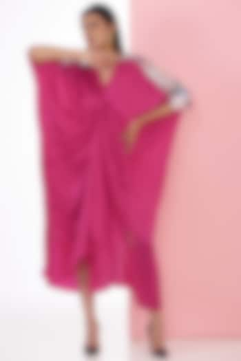 Fuchsia Bemberg Satin Digita Marble l Printed Kaftan by Inca at Pernia's Pop Up Shop