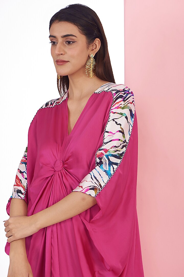 Fuchsia Bemberg Satin Digita Marble l Printed Kaftan by Inca at Pernia's Pop Up Shop