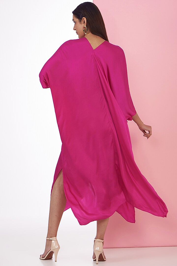 Fuchsia Bemberg Satin Tie-Dye Printed Kaftan by Inca at Pernia's Pop Up Shop