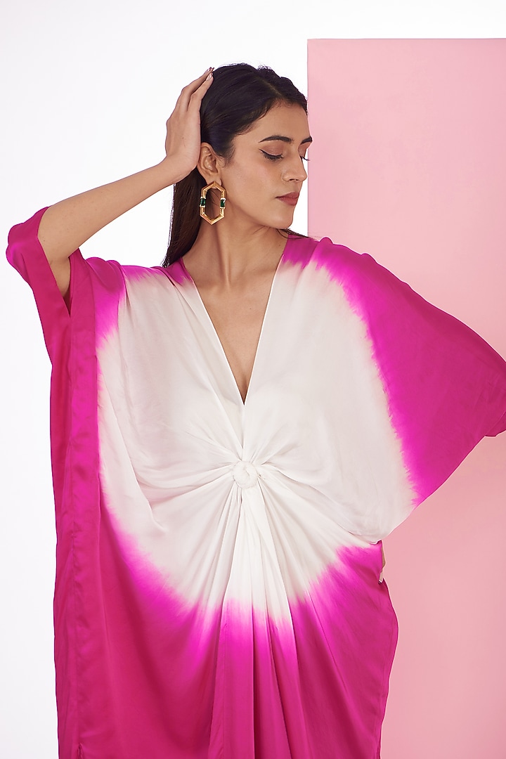 Fuchsia Bemberg Satin Tie-Dye Printed Kaftan by Inca at Pernia's Pop Up Shop