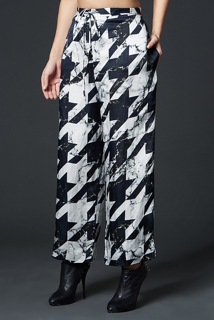 Black & White Bamberg Satin Pant Set With Print by Inca at Pernia's Pop Up Shop
