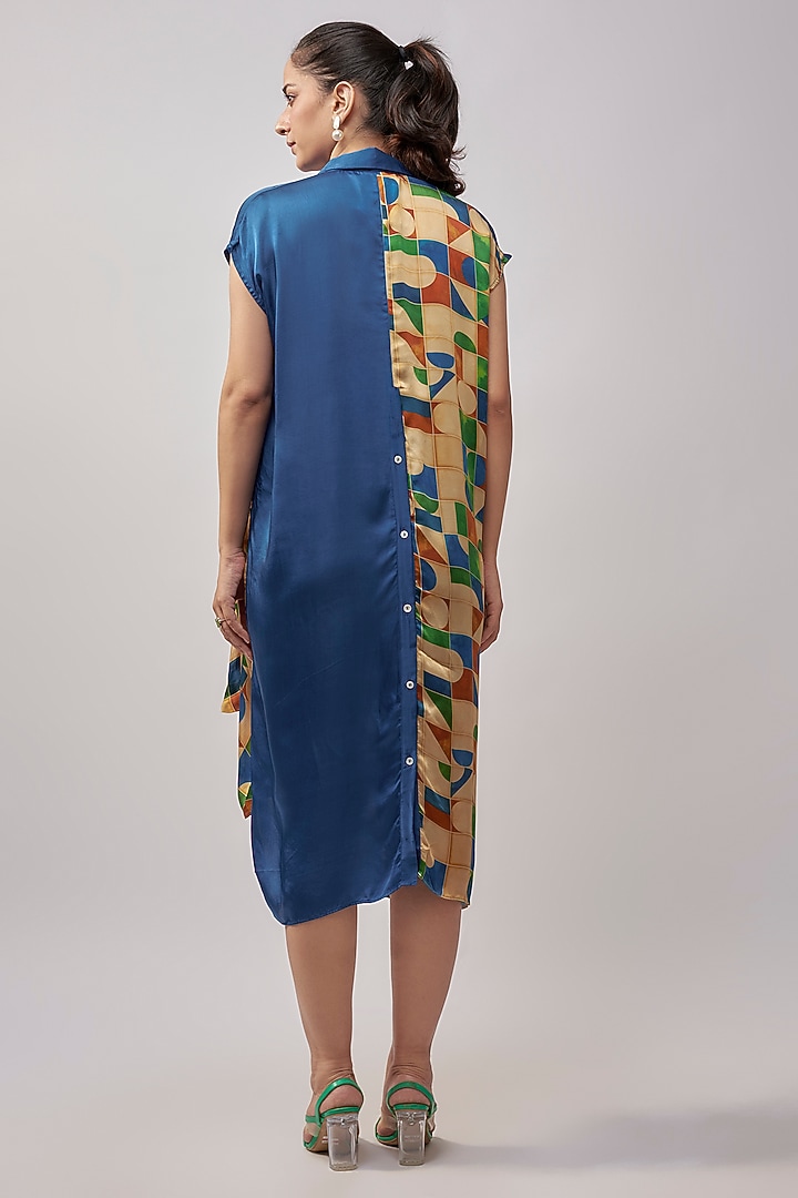 Blue Viscose Satin Midi Vacation Dress by Inca at Pernia's Pop Up Shop