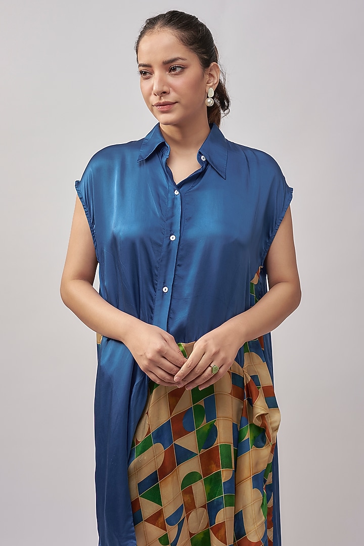Blue Viscose Satin Midi Vacation Dress by Inca at Pernia's Pop Up Shop