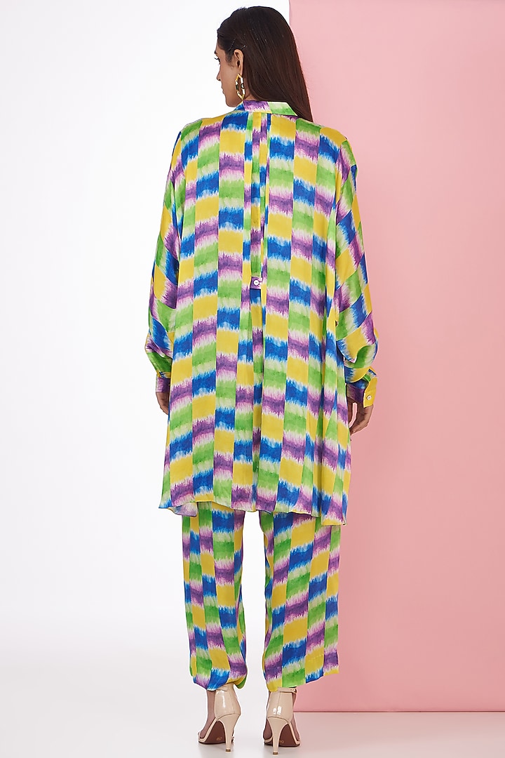 Multi-Colored Bemberg Satin Ikat Printed Co-Ord Set by Inca at Pernia's Pop Up Shop