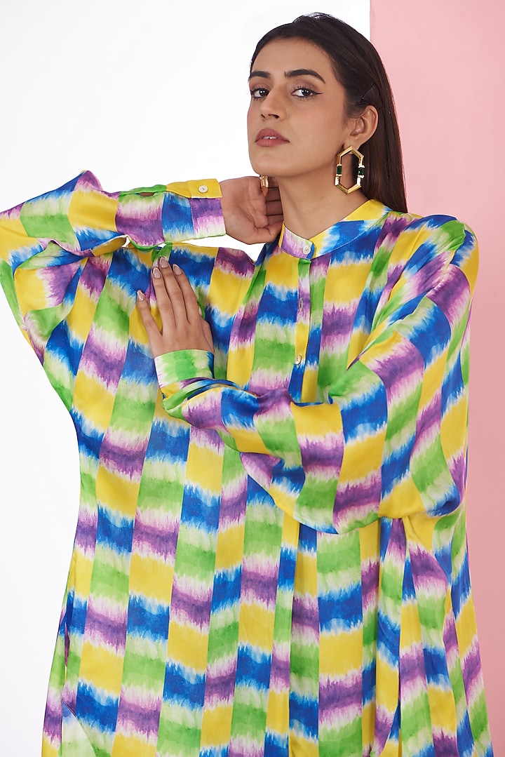 Multi-Colored Bemberg Satin Ikat Printed Co-Ord Set by Inca at Pernia's Pop Up Shop