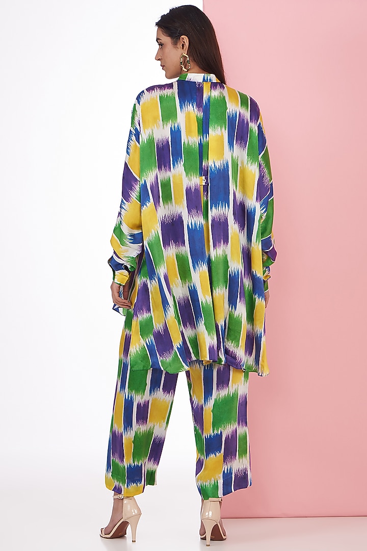 Multi-Colored Bemberg Satin Ikat Printed Co-Ord Set by Inca at Pernia's Pop Up Shop