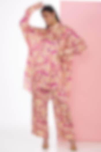 Pink & Yellow Bemberg Satin Digital Printed Co-Ord Set by Inca at Pernia's Pop Up Shop