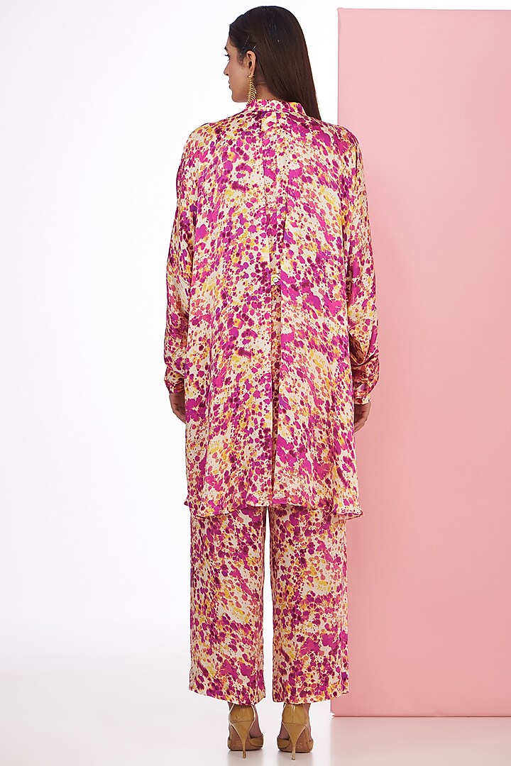 Pink & Yellow Bemberg Satin Digital Printed Co-Ord Set by Inca at Pernia's Pop Up Shop