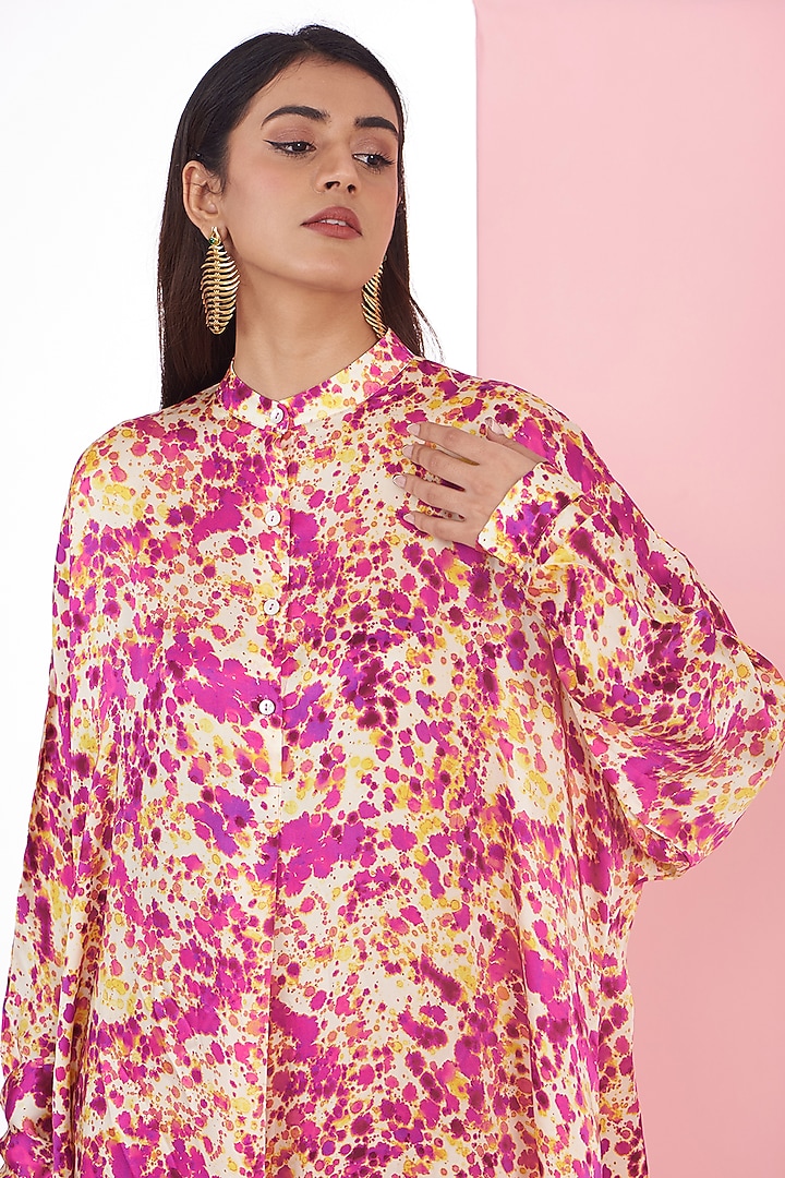 Pink & Yellow Bemberg Satin Digital Printed Co-Ord Set by Inca at Pernia's Pop Up Shop