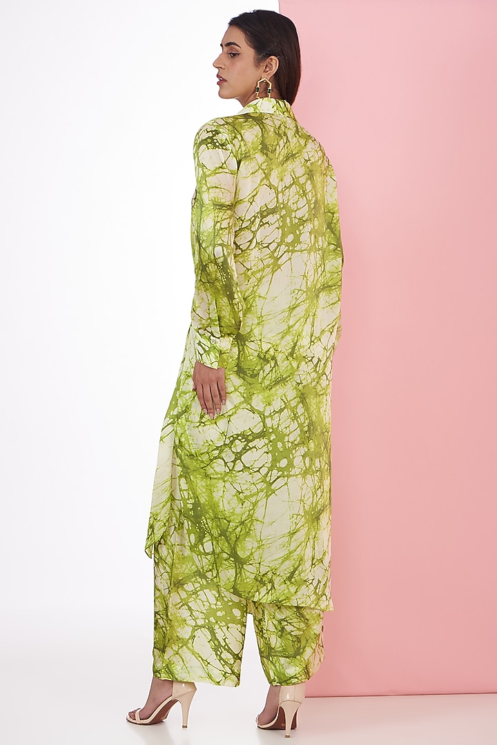 Green Bemberg Satin Hand Painted Co-Ord Set by Inca at Pernia's Pop Up Shop