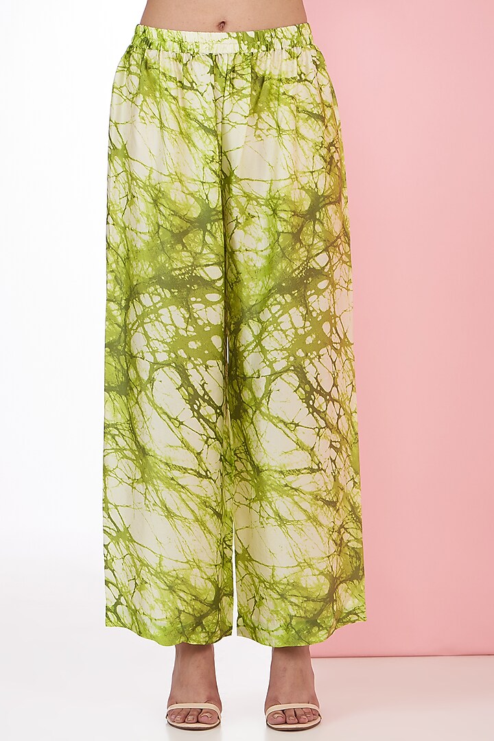 Green Bemberg Satin Hand Painted Co-Ord Set by Inca at Pernia's Pop Up Shop