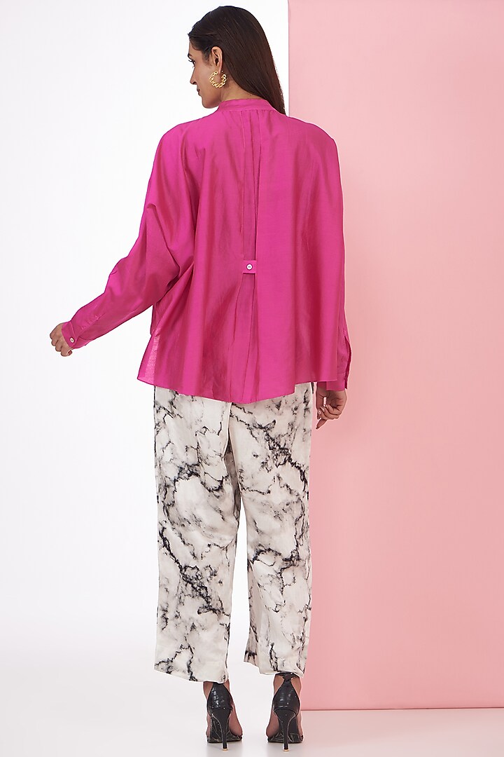 Ivory Silk Chanderi Marble Printed Trouser Set by Inca at Pernia's Pop Up Shop