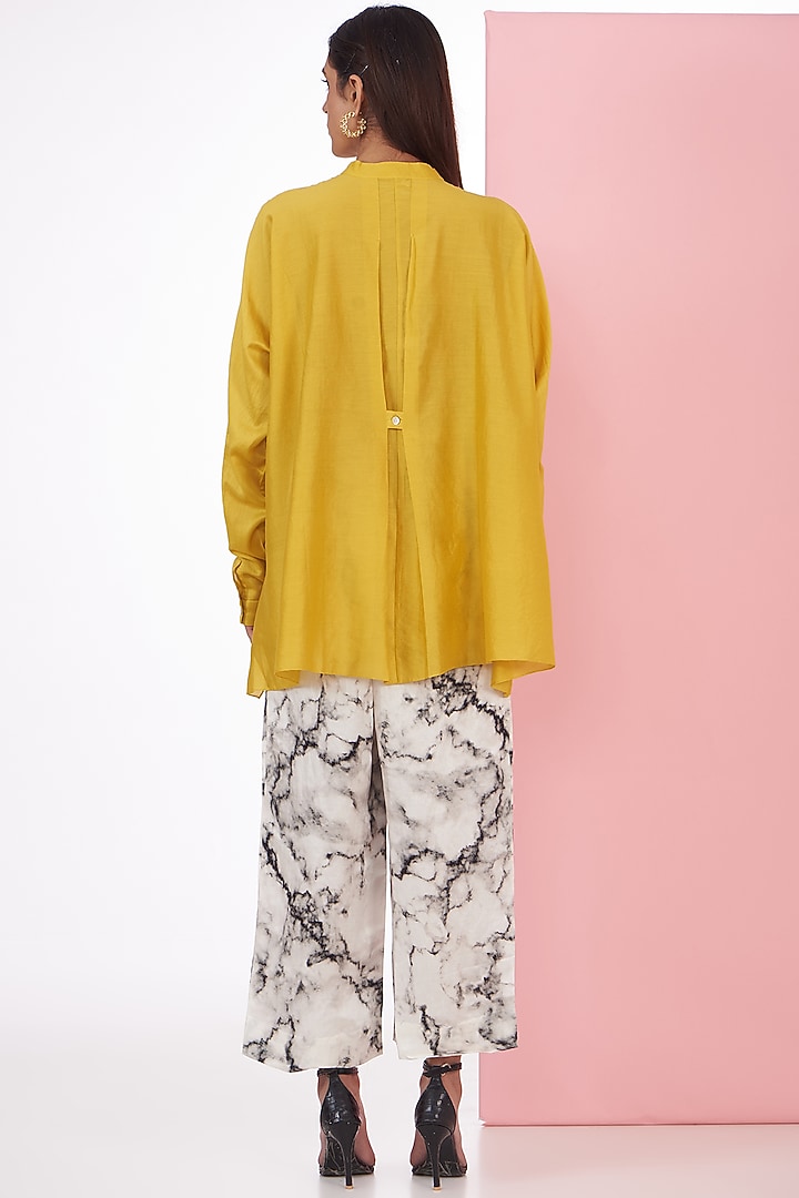 Ivory Silk Chanderi Marble Printed Trouser Set by Inca at Pernia's Pop Up Shop