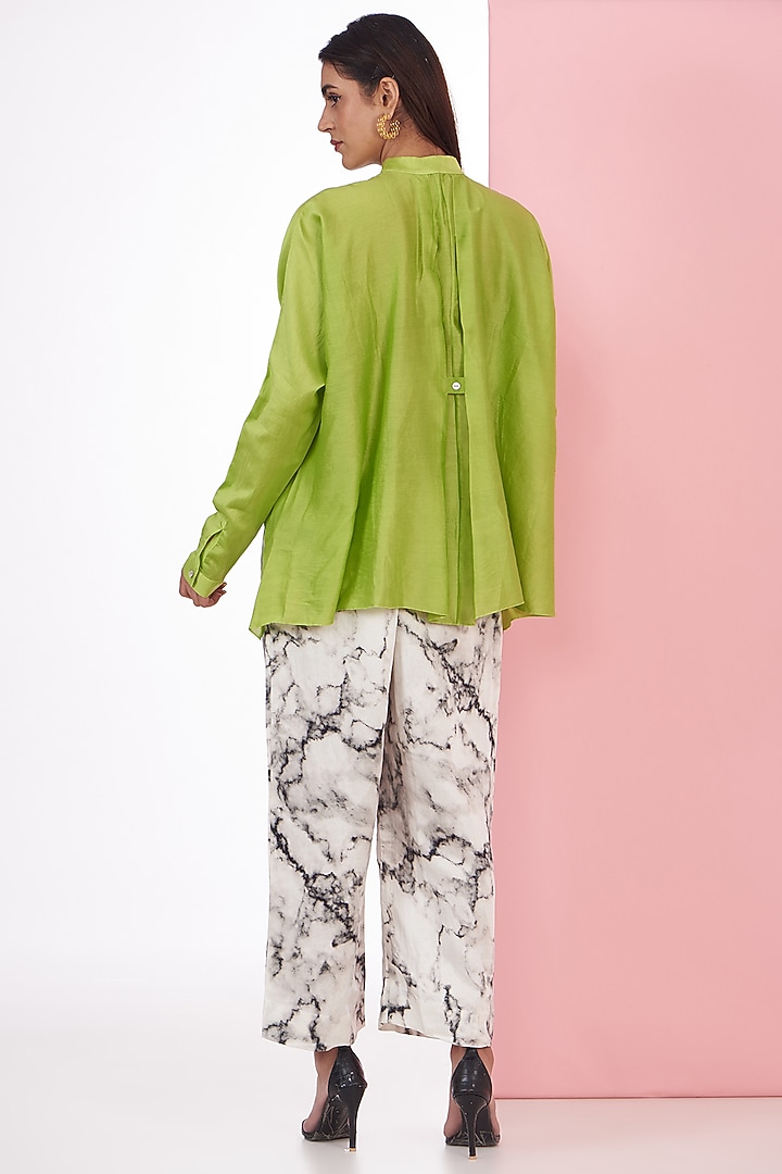 Ivory Silk Chanderi Marble Printed Trouser Set by Inca at Pernia's Pop Up Shop