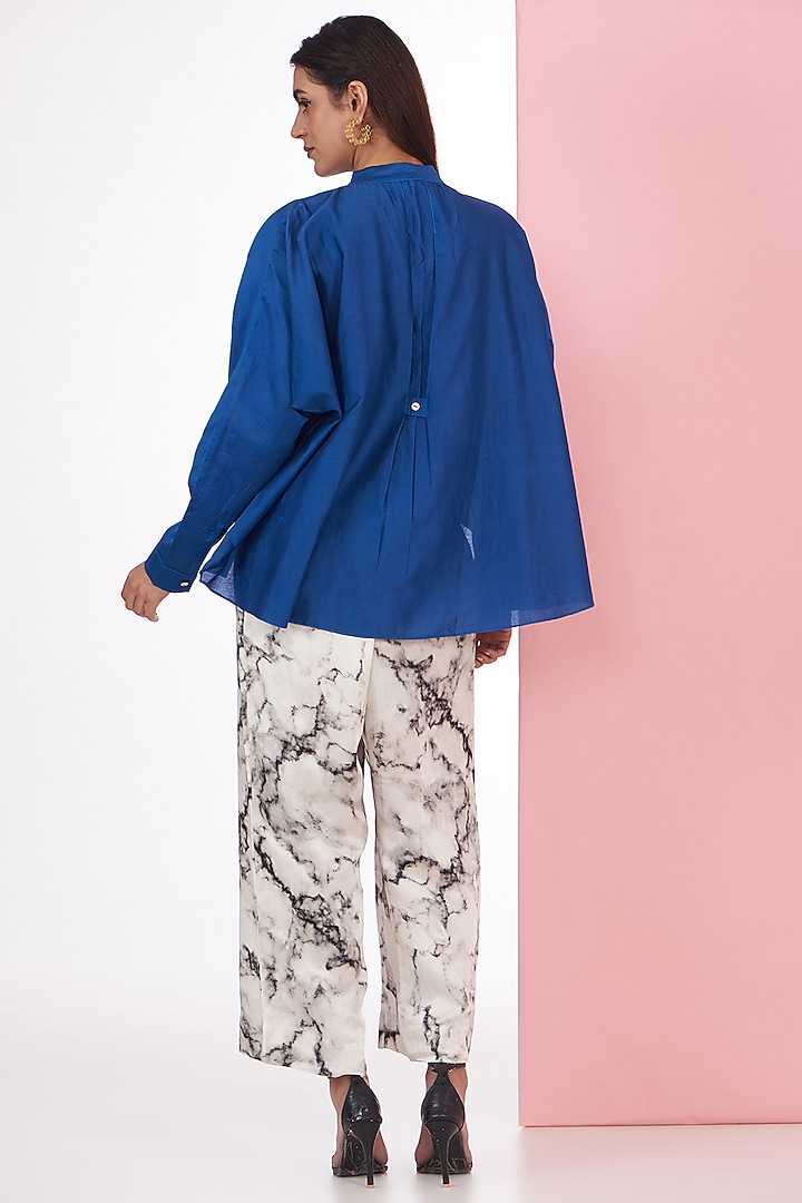 Ivory Silk Chanderi Marble Printed Trouser Set by Inca at Pernia's Pop Up Shop