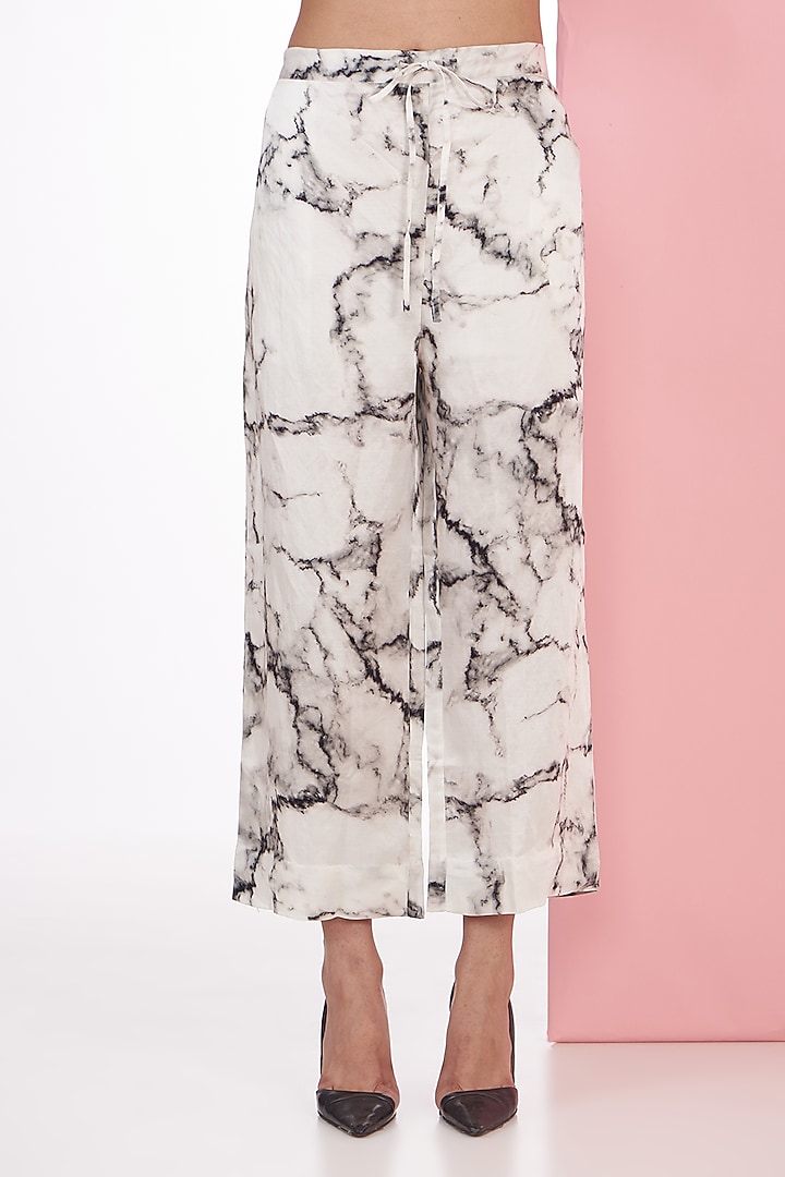 Ivory Silk Chanderi Shibori Printed Trouser Set by Inca at Pernia's Pop Up Shop