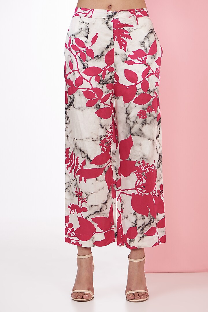 White Bemberg Satin Digital Printed Trouser Set by Inca at Pernia's Pop Up Shop