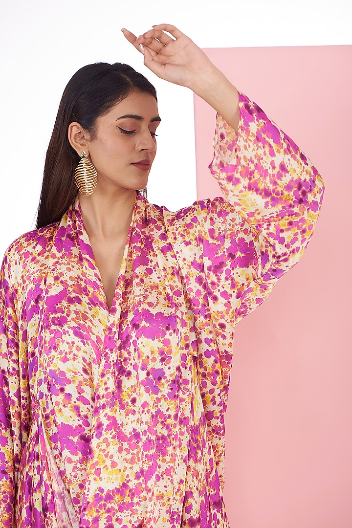 Pink Bemberg Satin Digital Printed Cowl Tunic Set by Inca at Pernia's Pop Up Shop