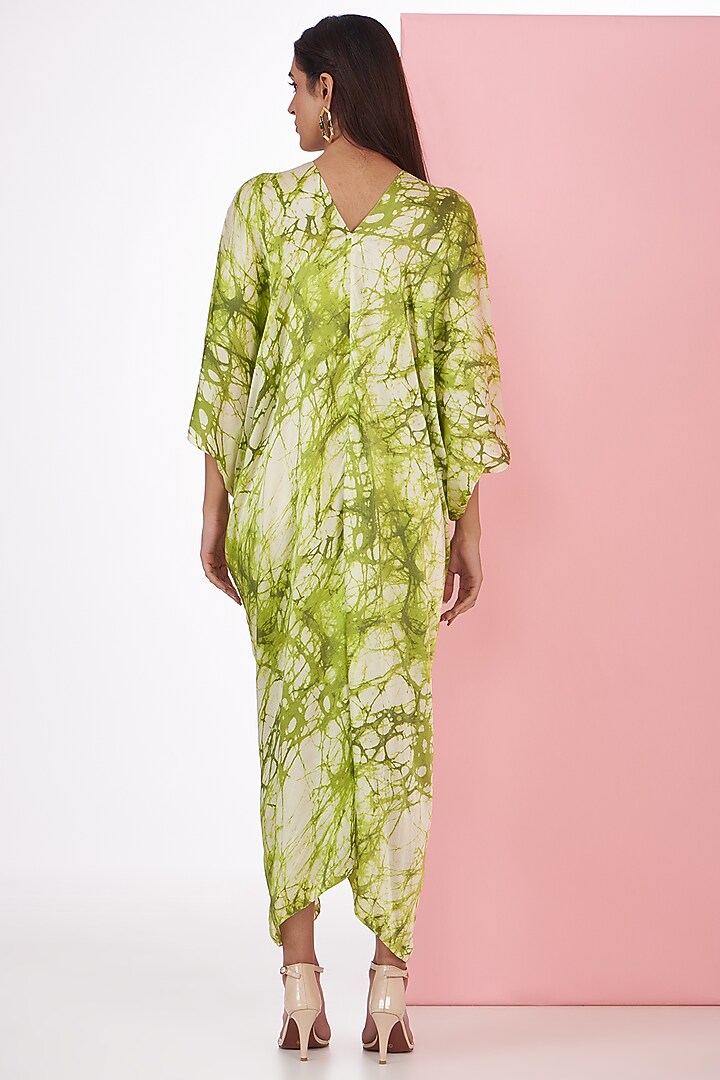 Green Bemberg Satin Hand Painted Kaftan by Inca at Pernia's Pop Up Shop