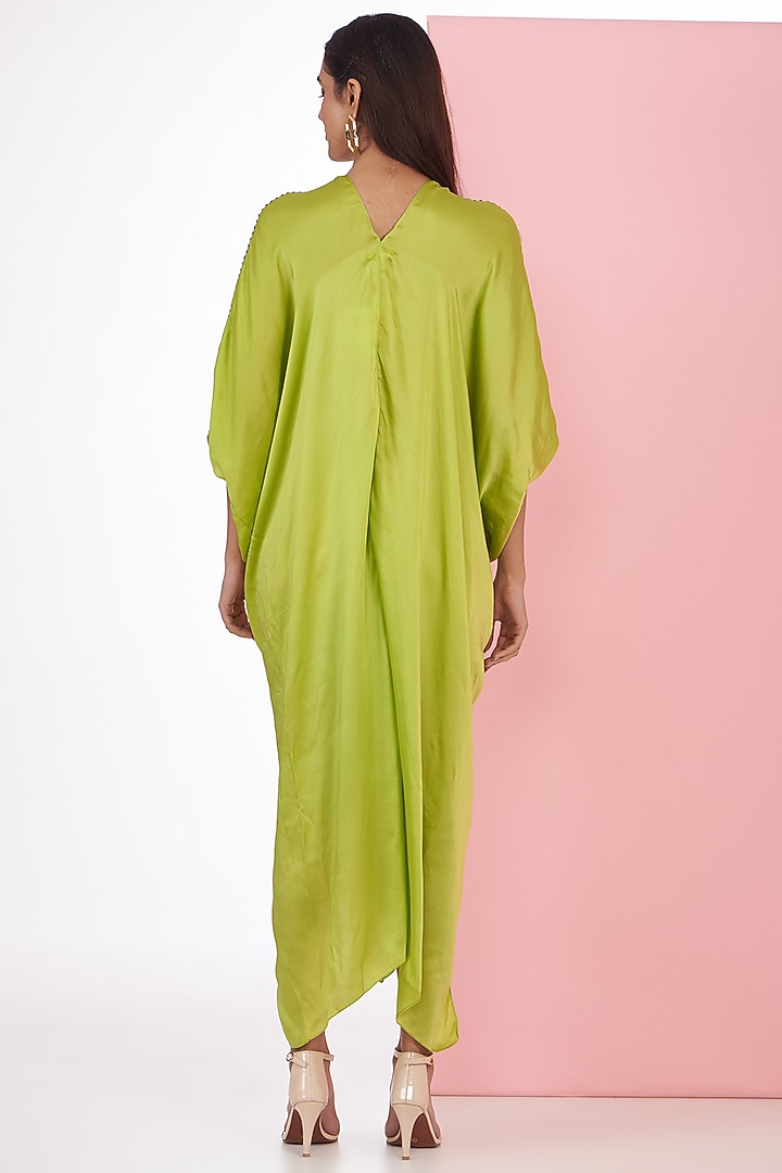 Green Bemberg Satin Digital Marble Printed Kaftan by Inca at Pernia's Pop Up Shop