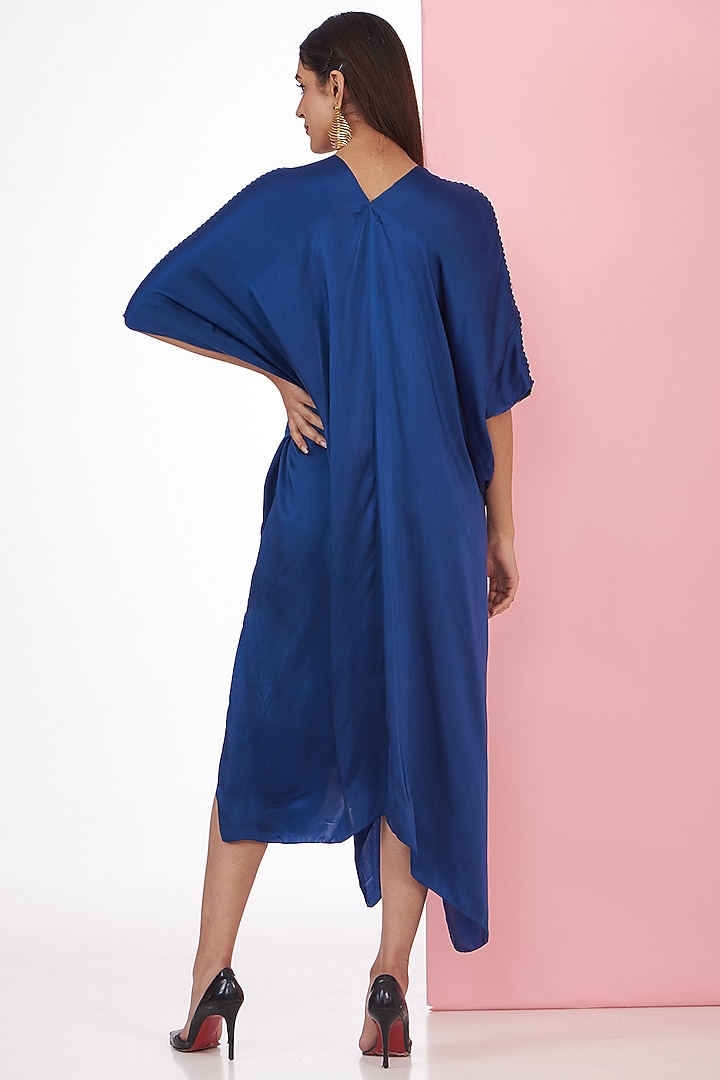 Cobalt Blue Bemberg Satin Digital Marble Printed Kaftan by Inca at Pernia's Pop Up Shop
