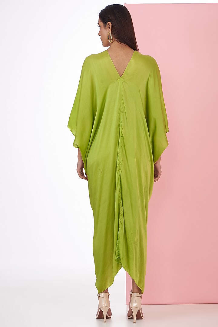 Lime Bemberg Satin Tie-Dye Printed Kaftan by Inca at Pernia's Pop Up Shop