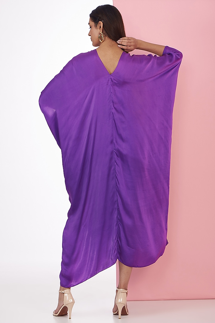 Lime & Purple Bemberg Satin Tie-Dye Printed Kaftan by Inca at Pernia's Pop Up Shop