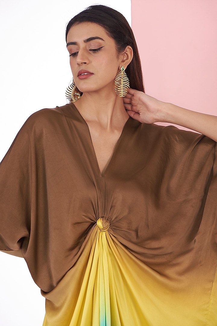 Multi-Colored Bemberg Satin Ombre Printed Kaftan by Inca at Pernia's Pop Up Shop