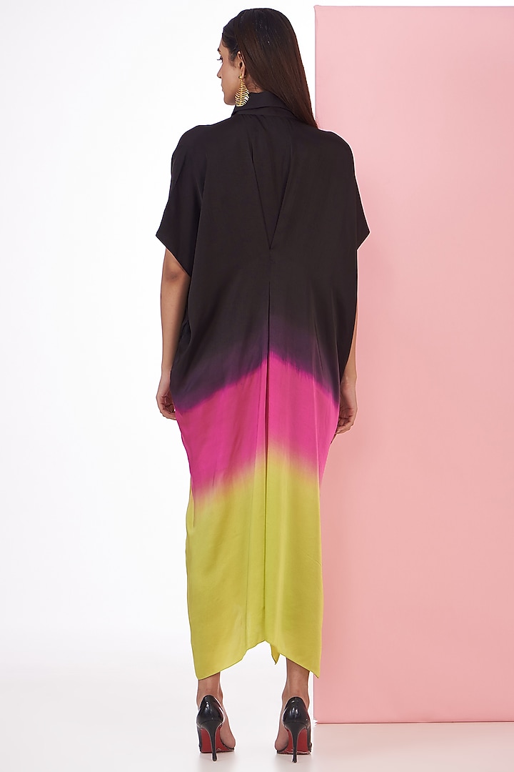 Multi-Colored Bemberg Satin Ombre Printed Vacation Shirt Dress by Inca at Pernia's Pop Up Shop